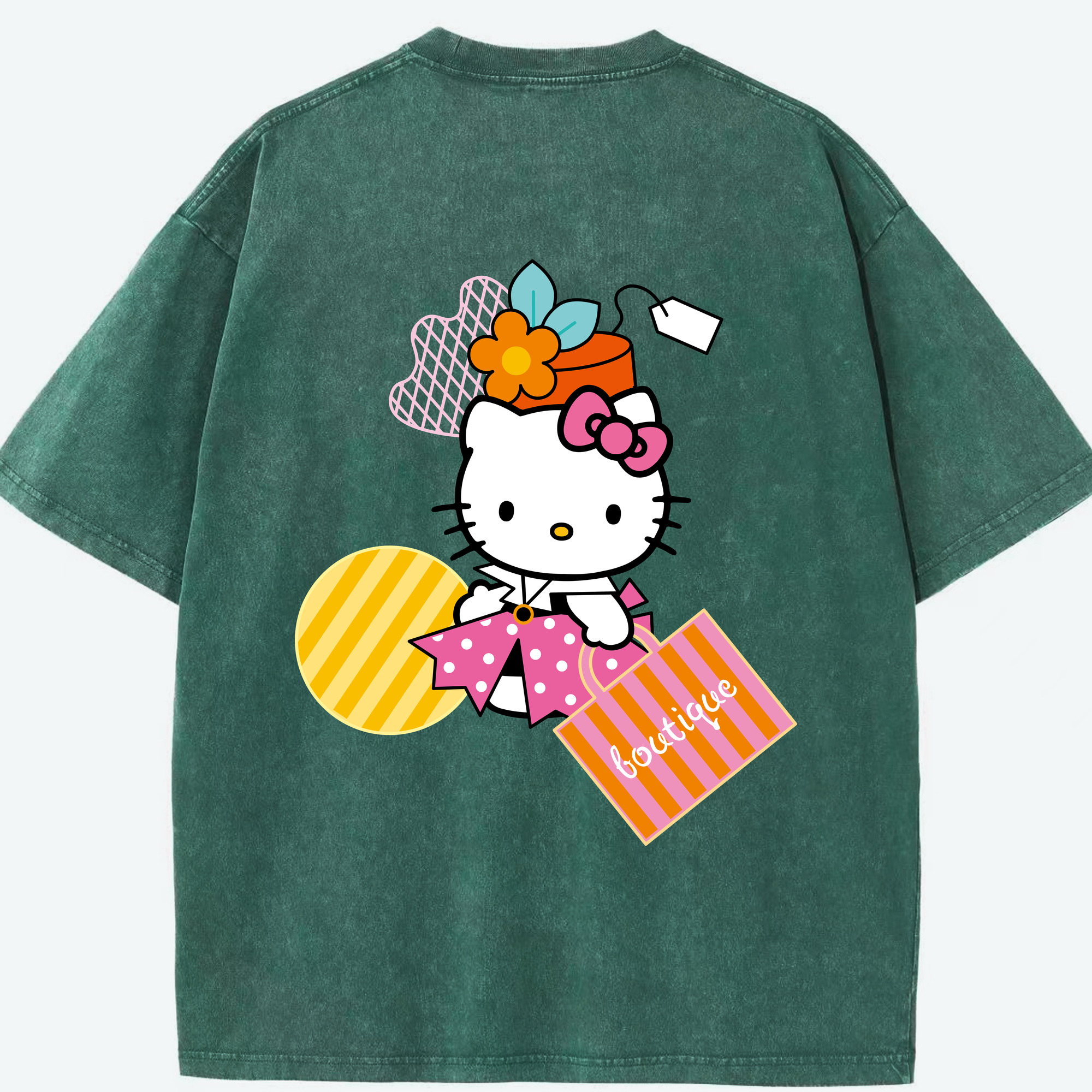 （画像用） Hello Kitty ハローキティ 綿100% ヴィンテージ風 半袖Tシャツ（背面プリント）
